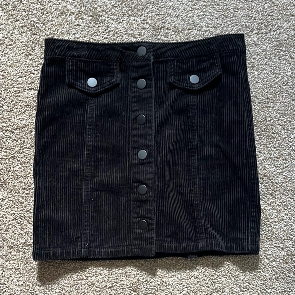 Black Corduroy Button-Front Skirt